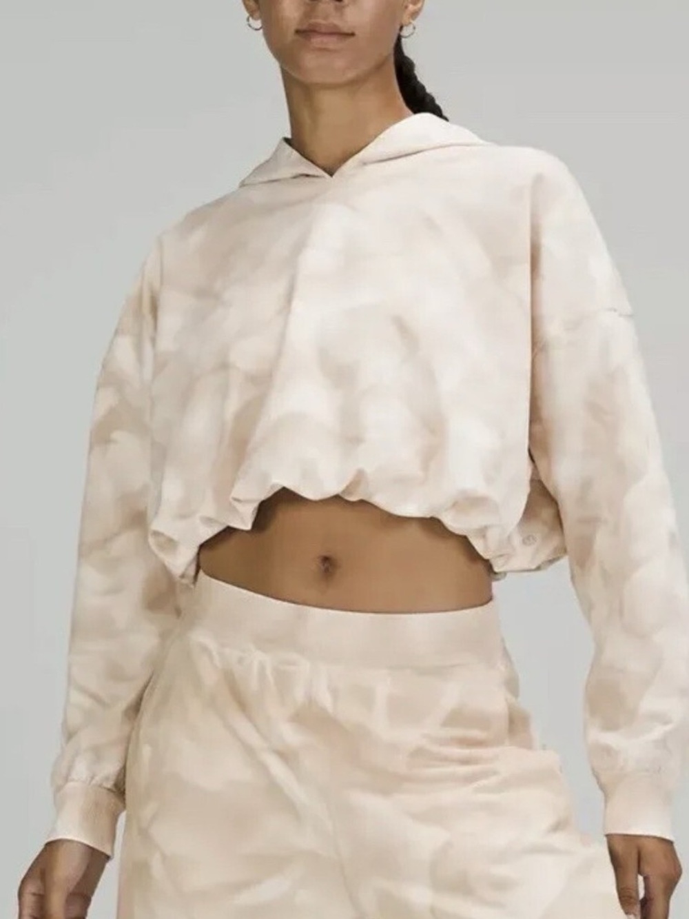 lululemon athletica LA All Yours Bubble Hem Hoodie in a beige tie dye